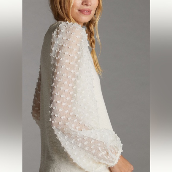 Maeve by Anthropologie Ivory Textured Sleeve Top - Picture 2 of 11